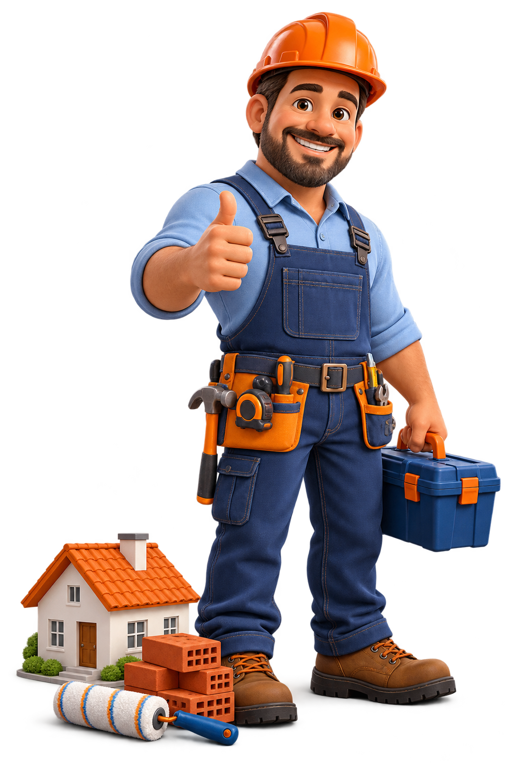 Personagem ilustrado de um profissional da construção com ferramentas